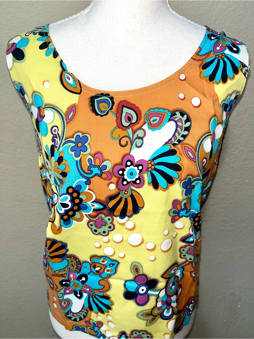 Go Silk Sleeveless Floral Print Tank Top - Yellow & Orange